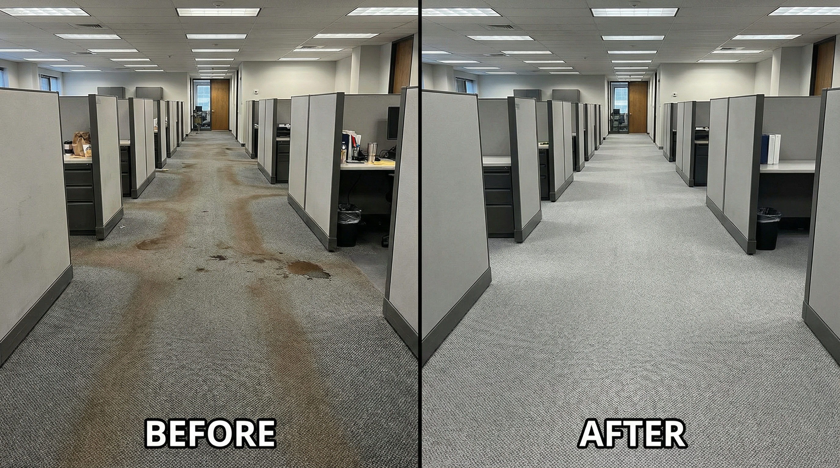Before and after office carpet cleaning comparison