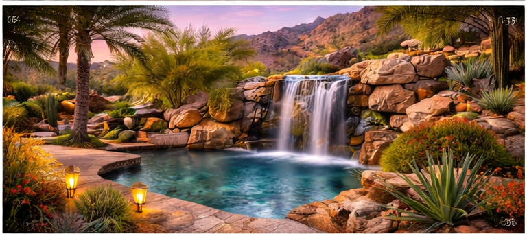 Peoria Arizona commercial landscaping with columnar cacti and colorful desert wildflowers